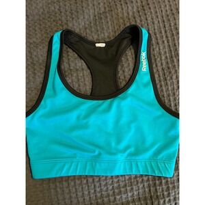 Reebok Teal Black Racerback Sports Bra Athletic Workout Fitness Yoga Activewear